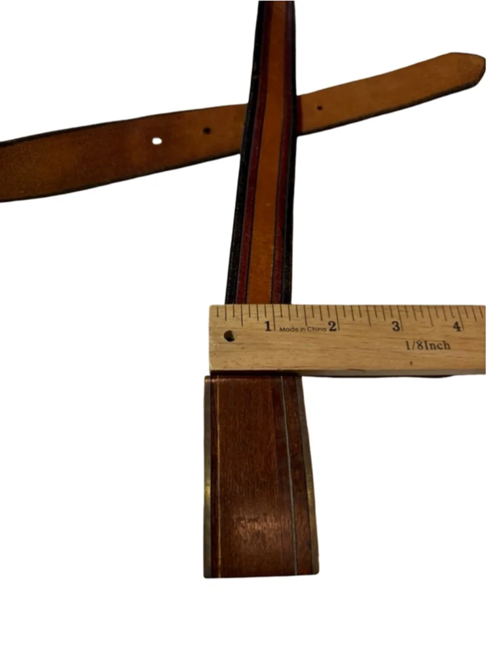 Kenneth Reid Vintage Leather Belt Wood Brass Buckle Albuquerque Southwest